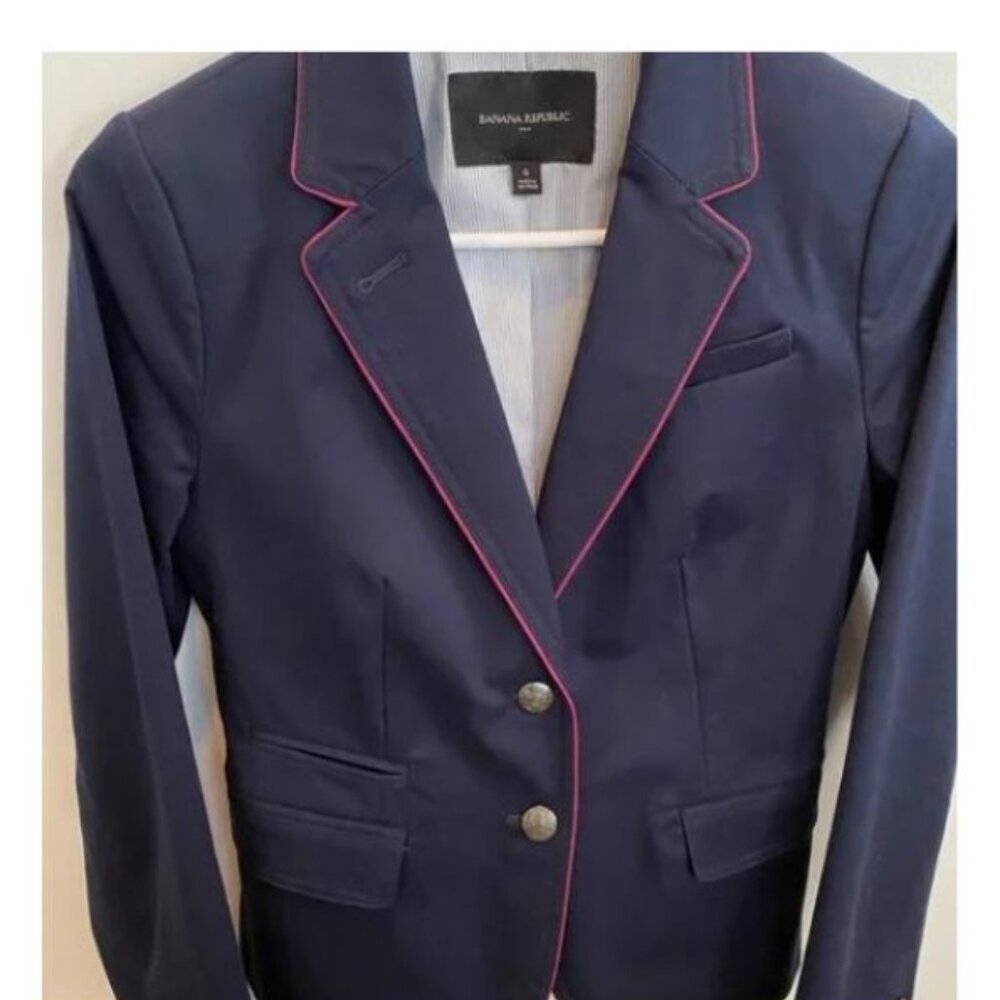 Banana Republic Navy Blue Pink Trim Academia Blazer size 12 / Large